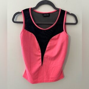 Hot Pink Tank Top with Black Mesh